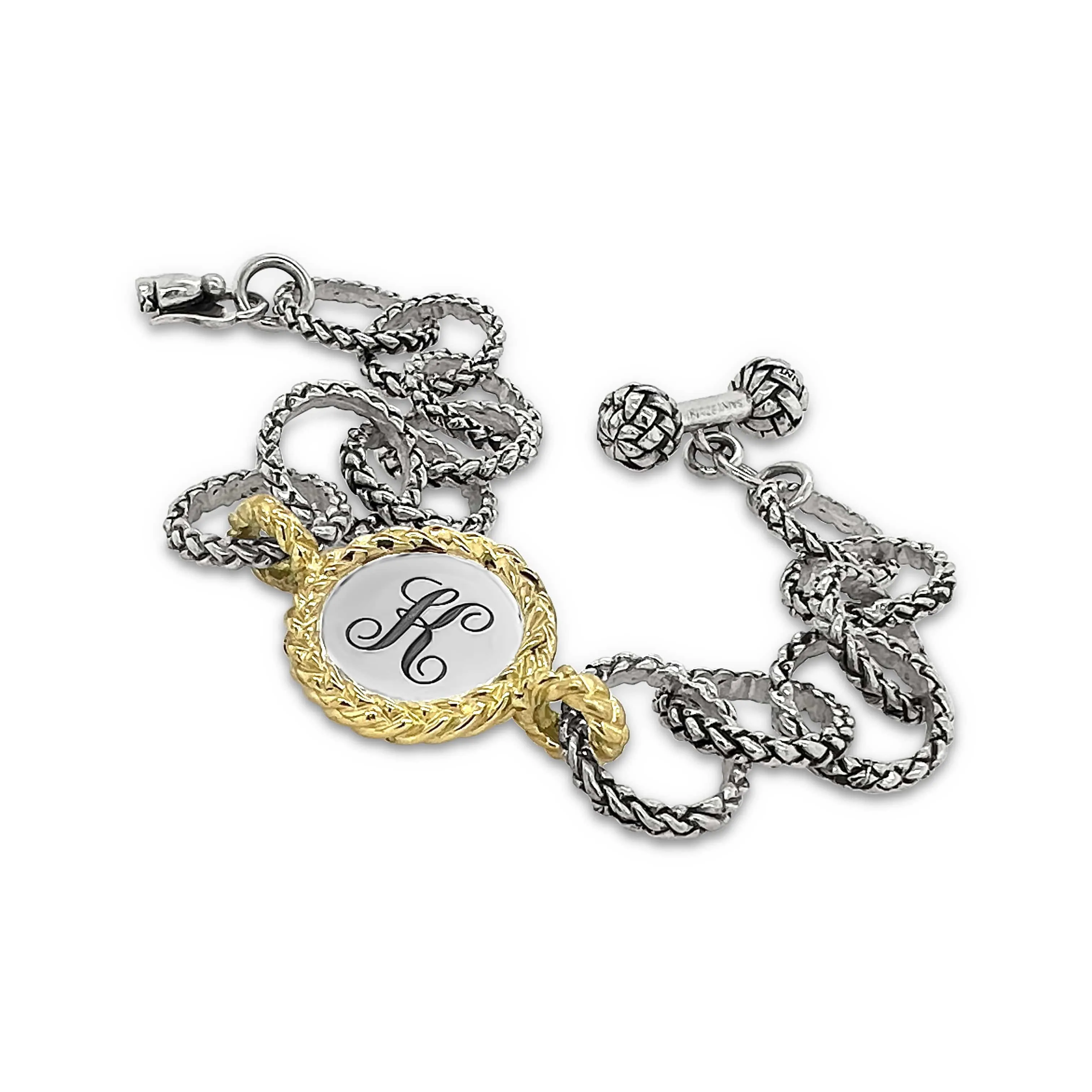Gold And Silver Elegant Trenza Monogram Bracelet For Engraving