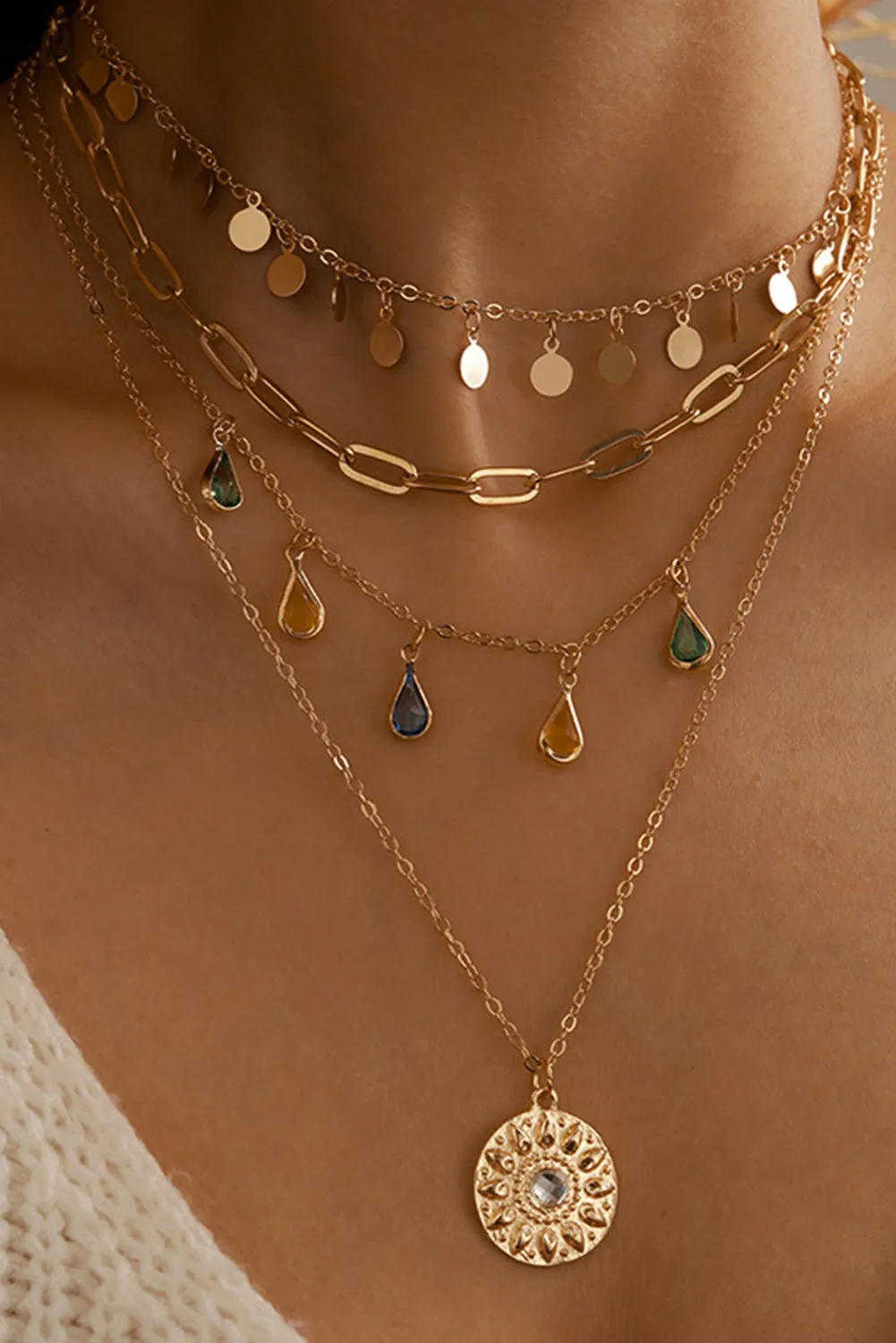 Gold Boho Water Drop Pendant Necklaces
