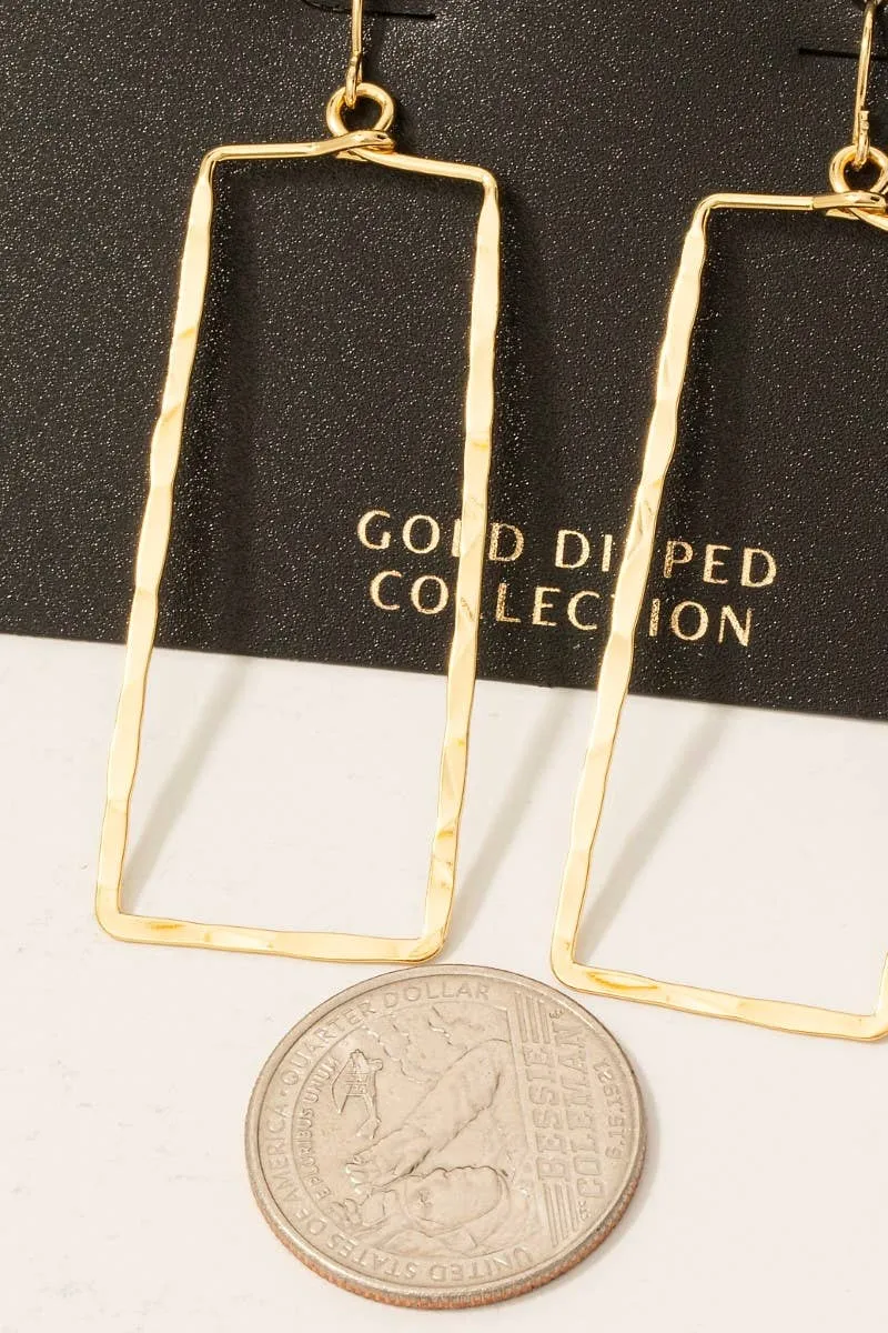 Gold Dipped Hammered Rectangle Cutout Drop Earrings