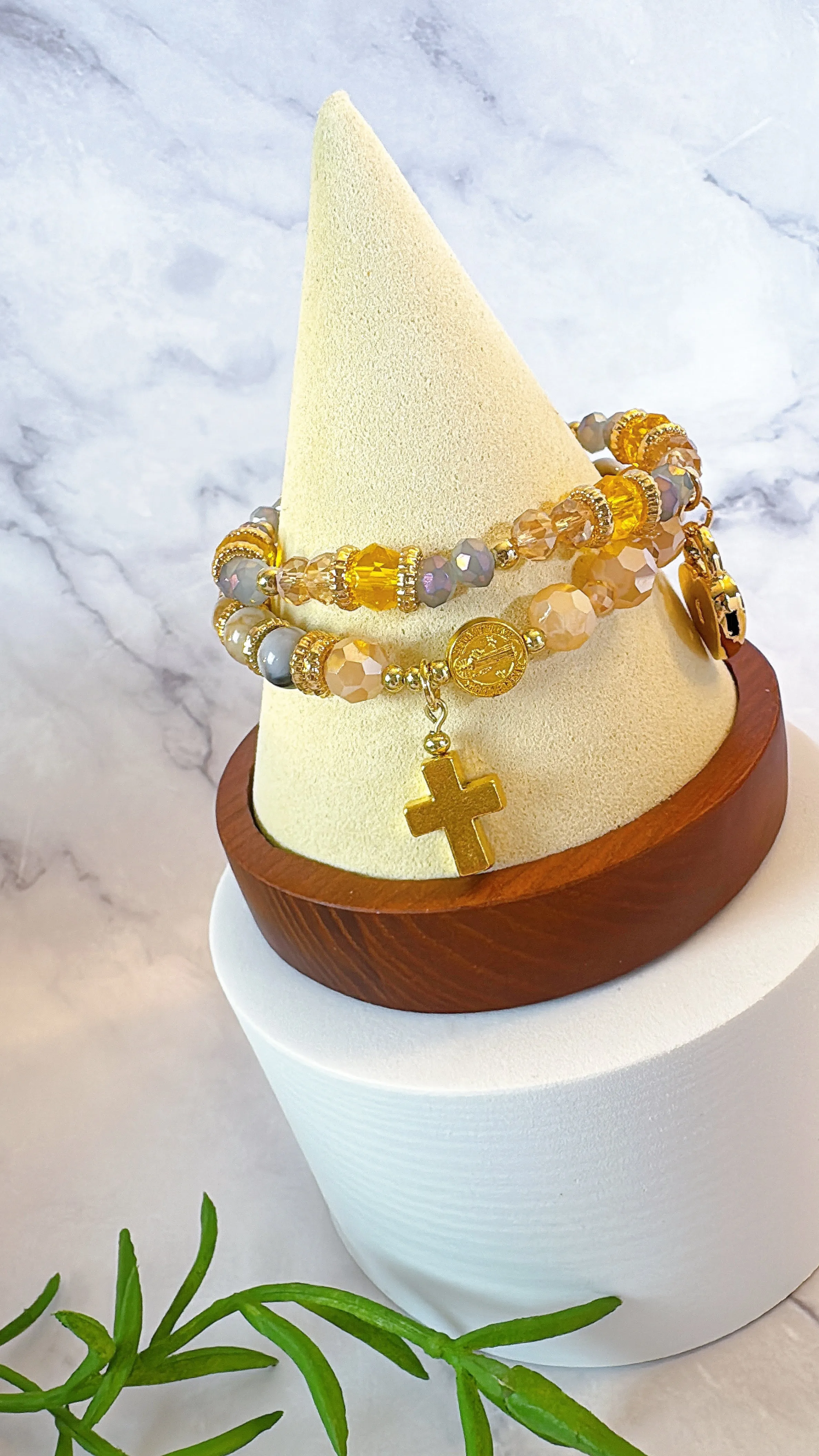 Golden Grace One Decade Rosary Bracelet Set