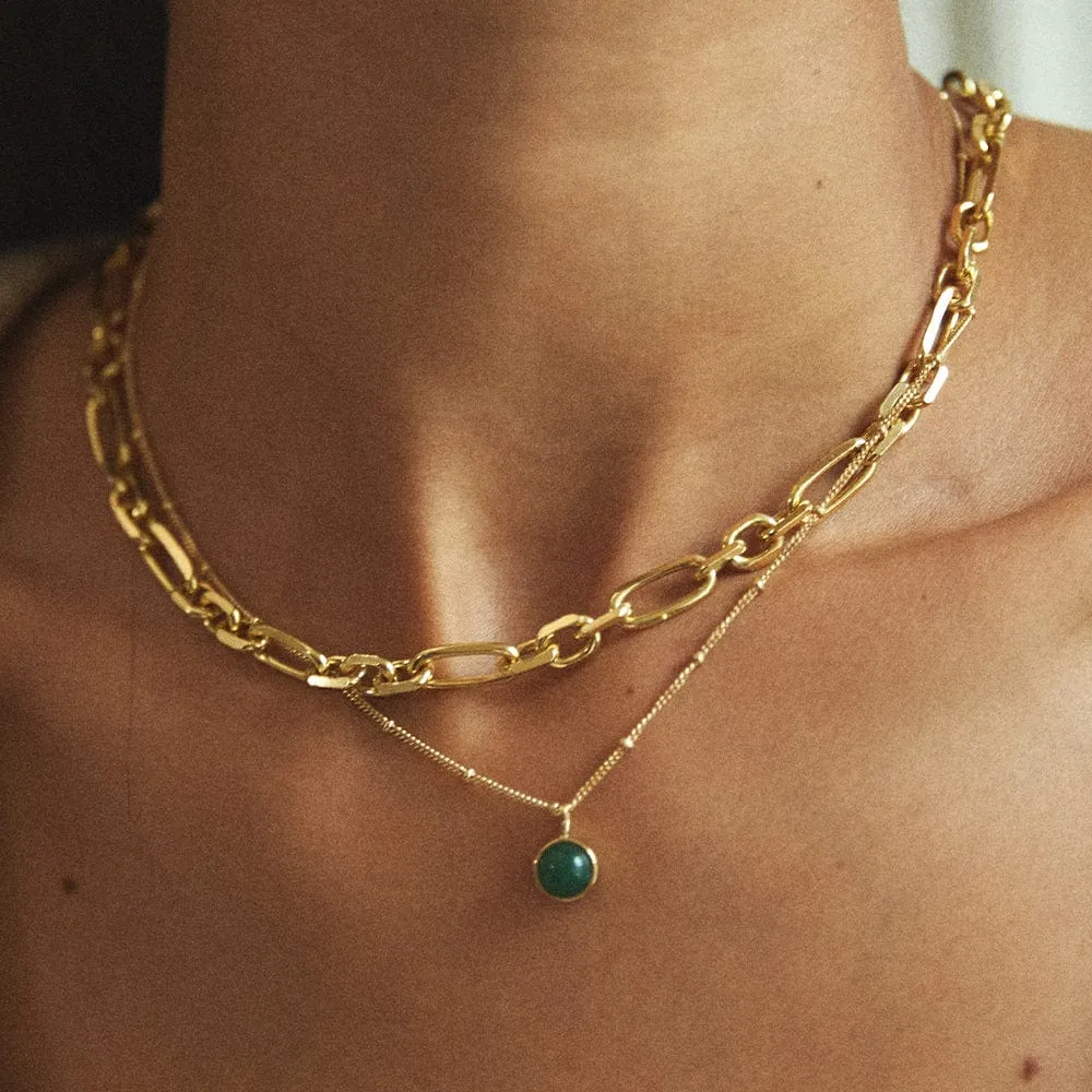 Green Aventurine Healing Stone Necklace 18ct Gold Plate