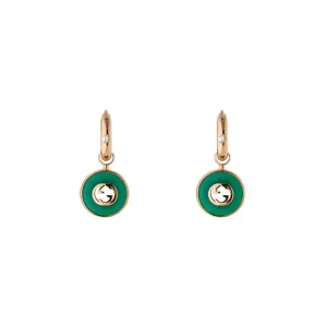 Gucci Interlocking 18ct Rose Gold Green Agate Hoop Earrings