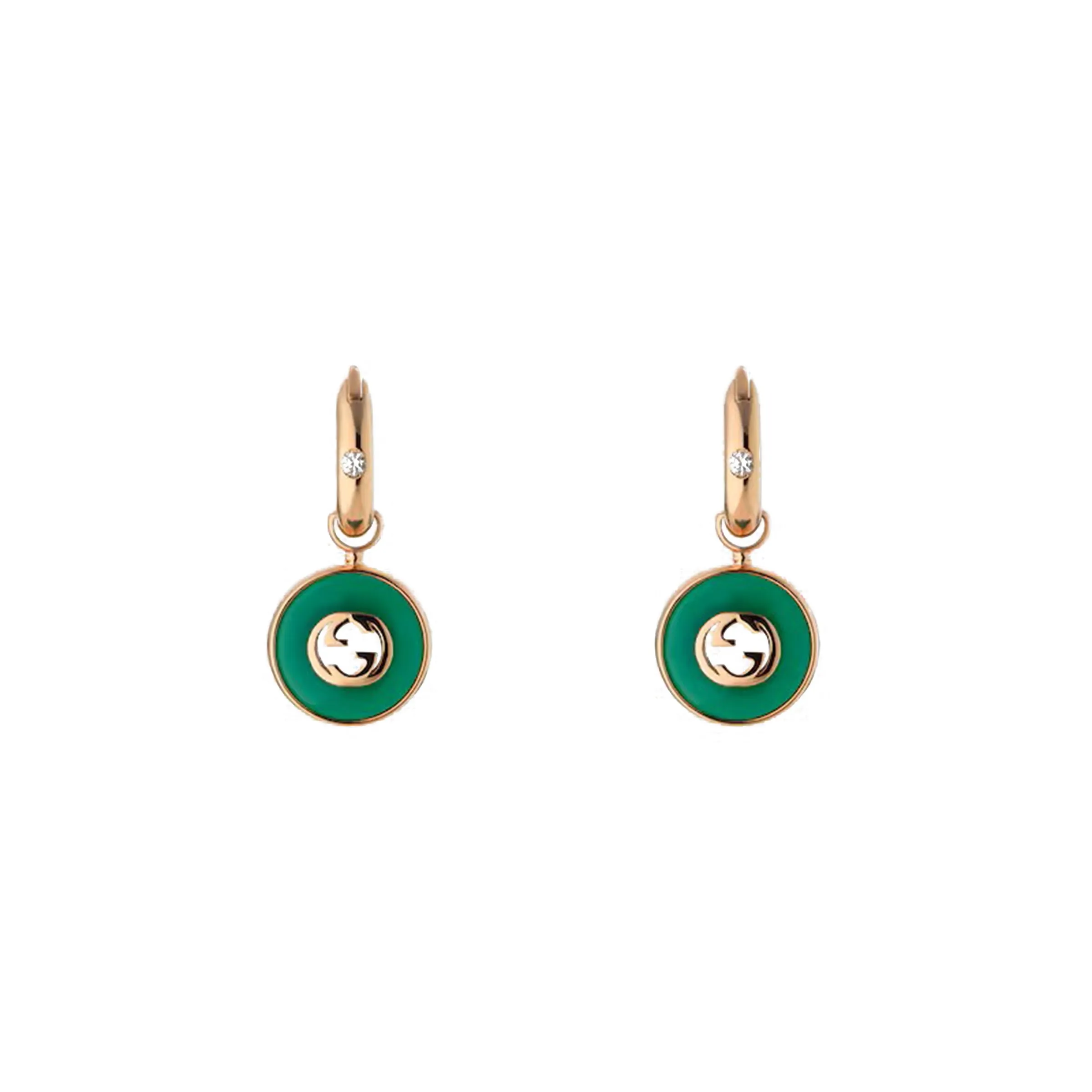 Gucci Interlocking 18ct Rose Gold Green Agate Hoop Earrings