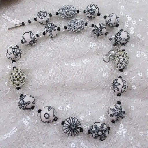 Handmade White and Black Necklace  Fair Trade Beads