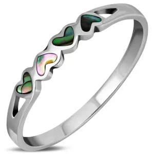 Hearts Abalone Sea Shell Silver Band Ring