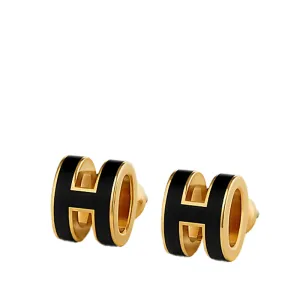 Hermes H Pop Black Earrings GHW