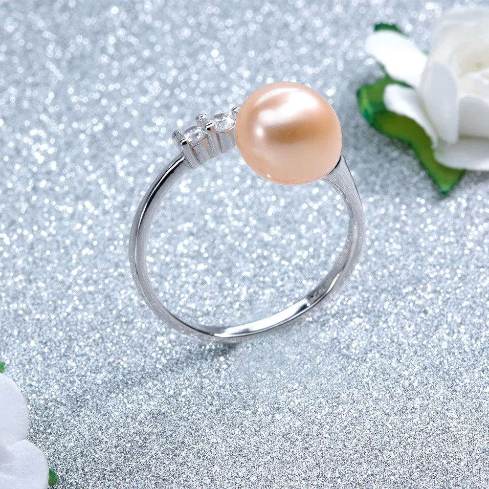 Hot Selling sterling-silver-jewelry 8-9mm Water Drop Freshwater Pearl Ring For Women Top Quality