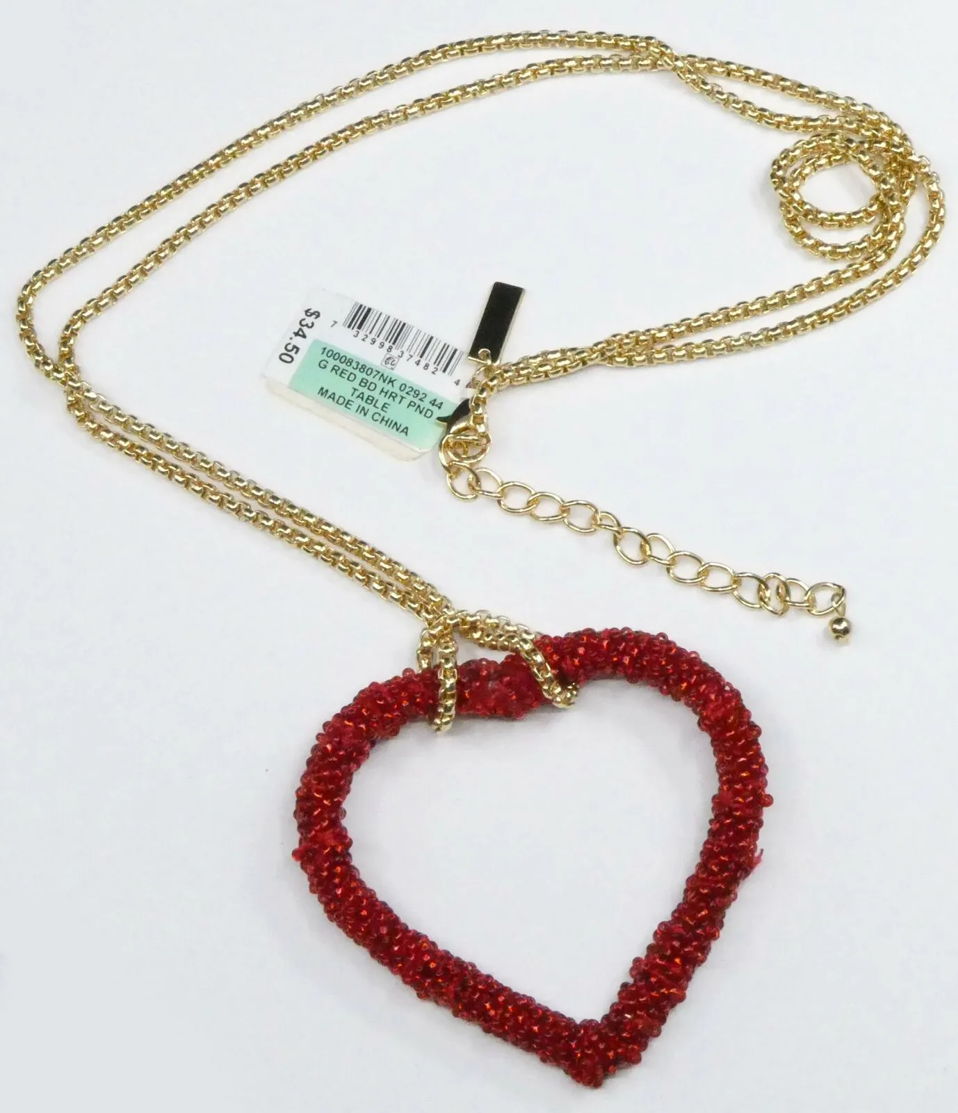 Inc Gold-Tone Beaded Heart Pendant Necklace, 34   3 Extender