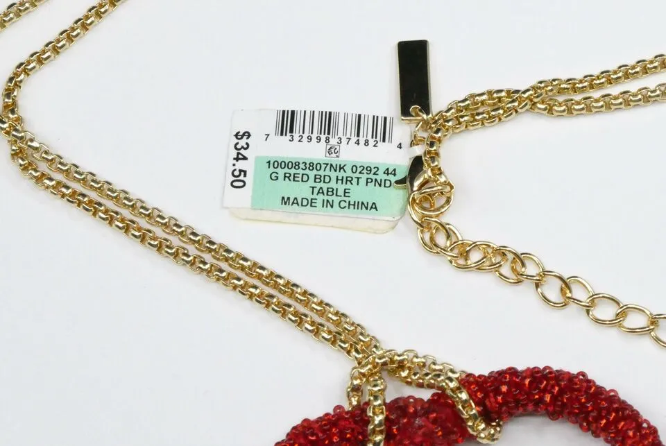 Inc Gold-Tone Beaded Heart Pendant Necklace, 34   3 Extender