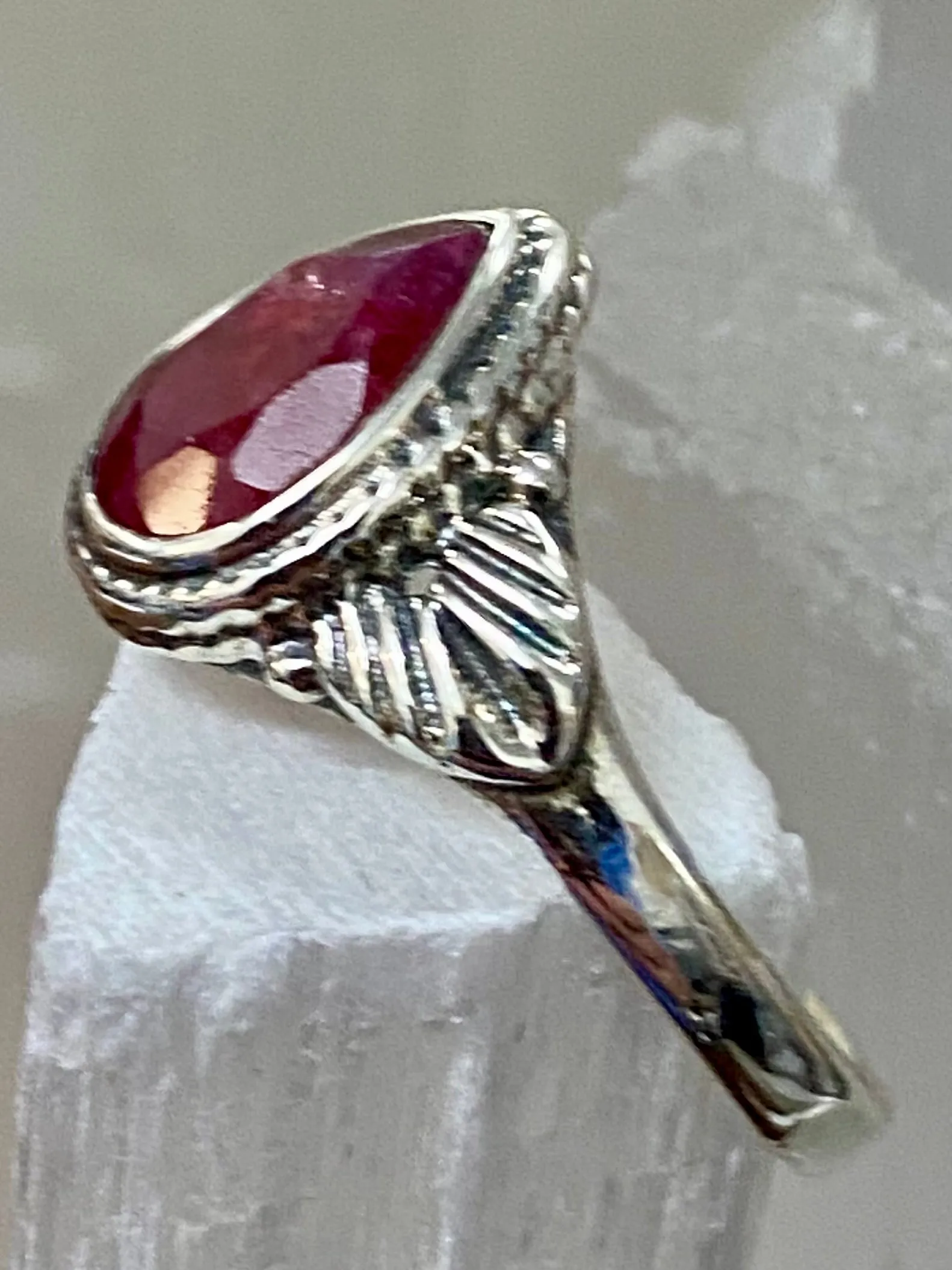 Indian Ruby Tear Drop Sterling Silver Ring
