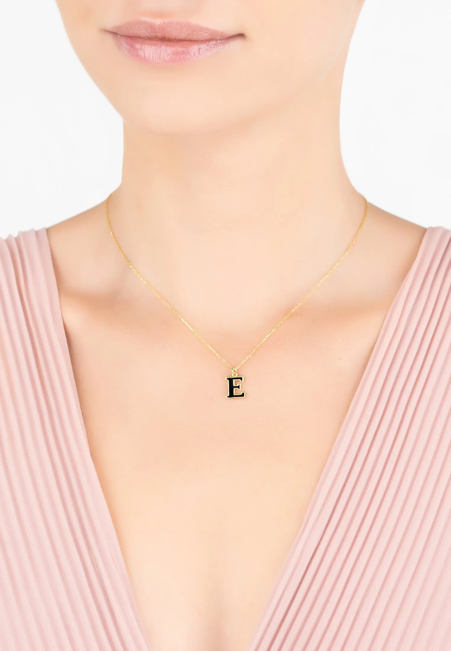 Initial Enamel Necklace Gold E