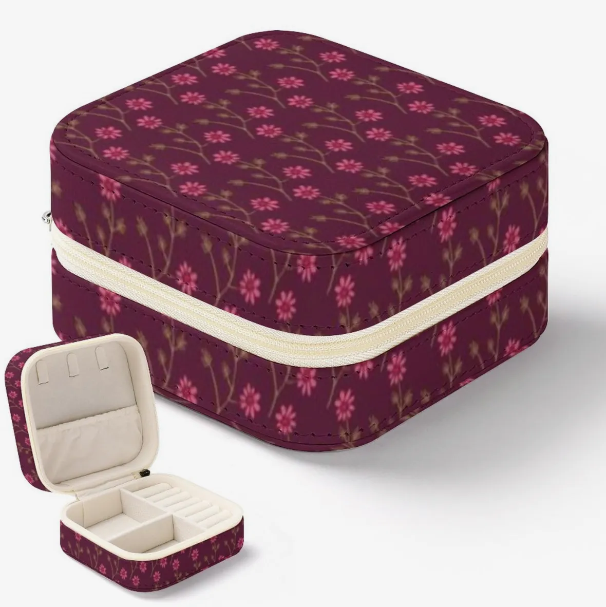 Jewelry Case - Maroon Daisies