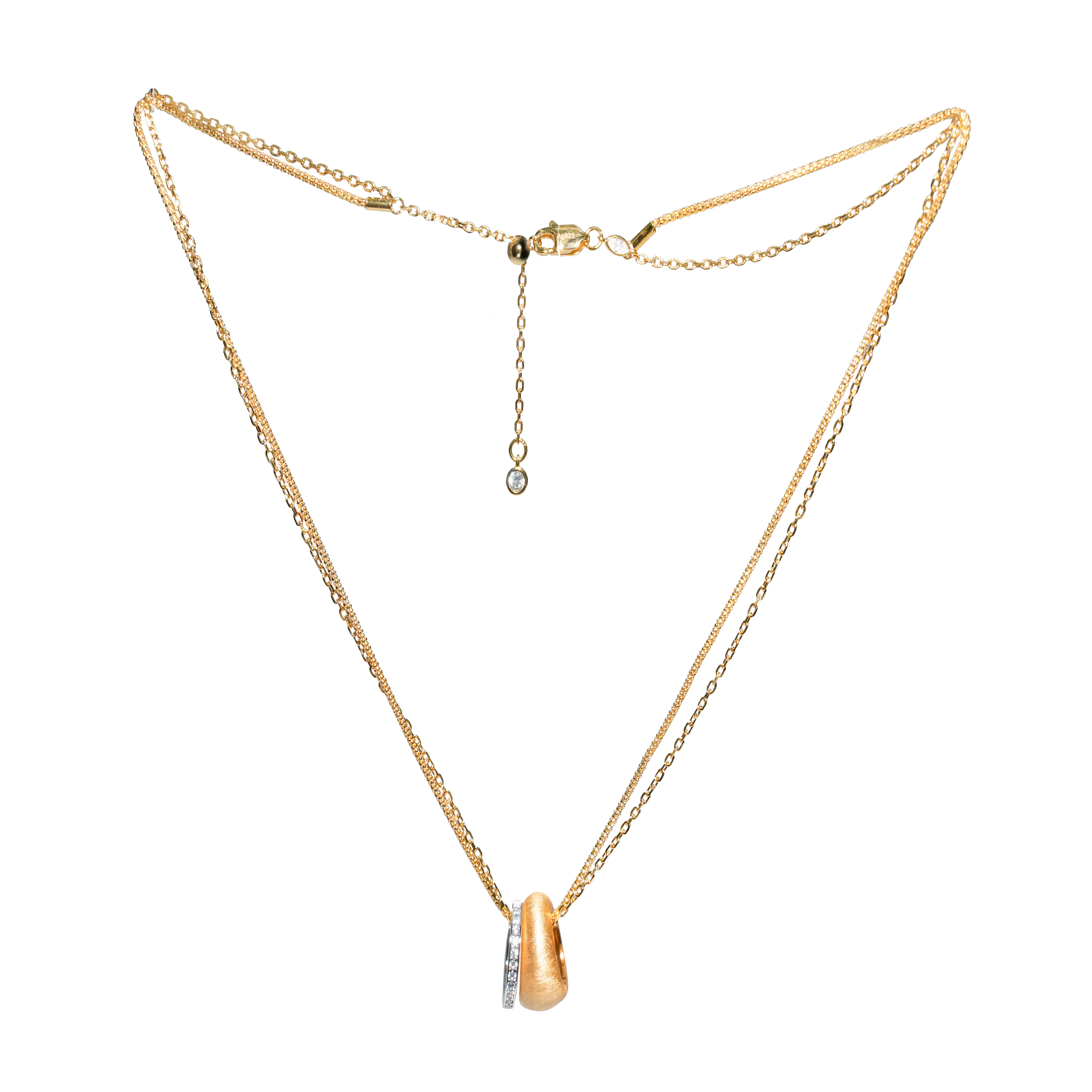 Jo Mavia Golden Diamond Halo Double-Chain Necklace