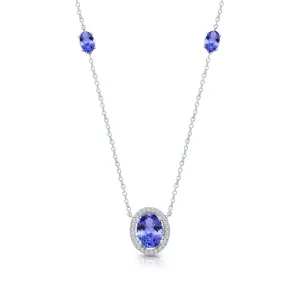 Kallati Oval Tanzanite and 1/10ctw Diamond White Gold Necklace