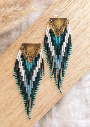 Khalida Teal Boho Beaded Earrings