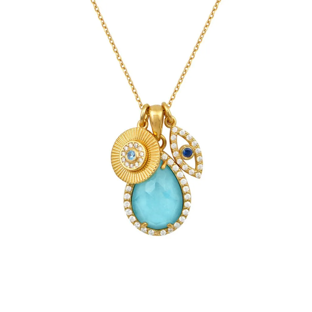 Lara Eyes Necklace Gold White Aqua