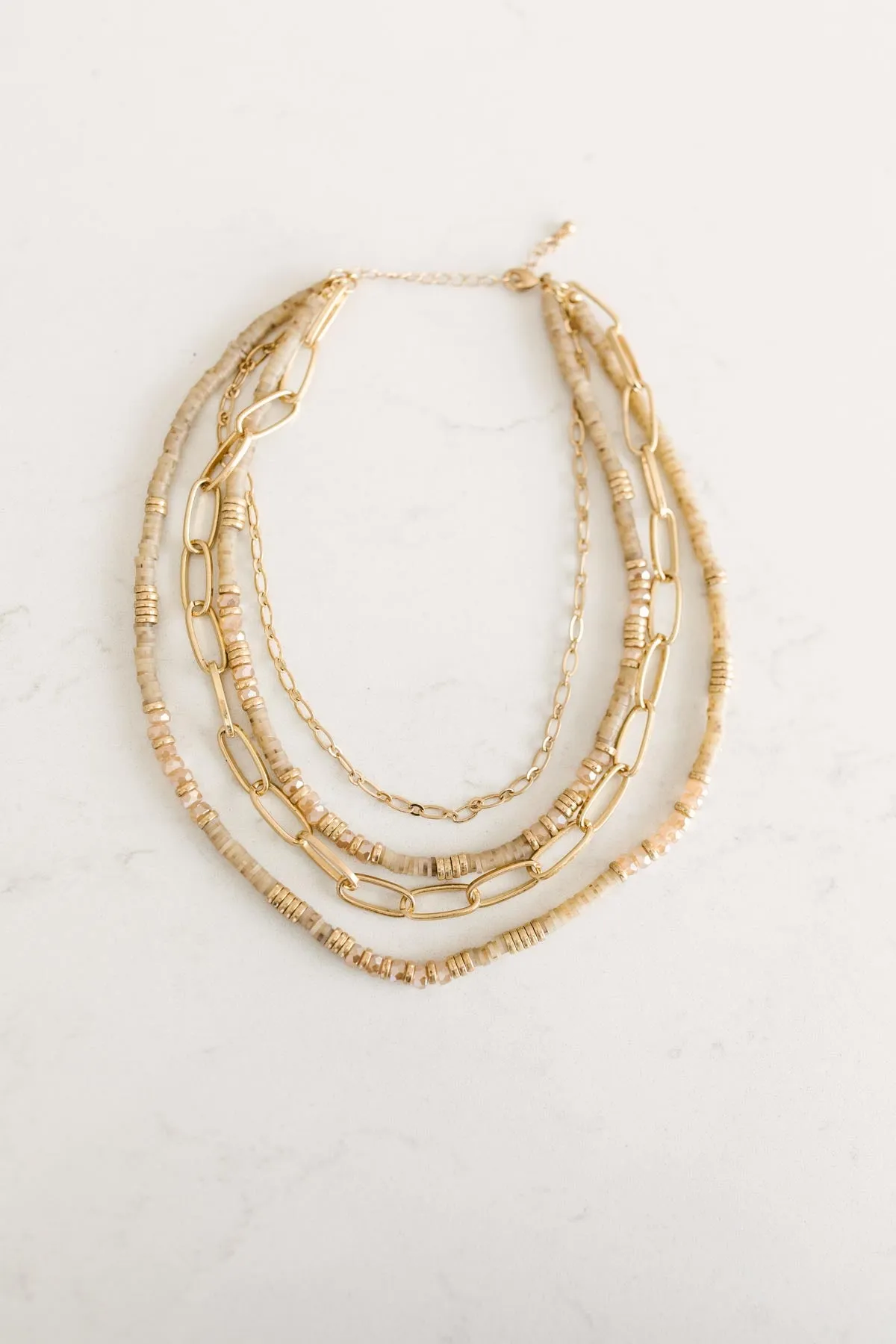 Layered Beads and Chain Necklace Set