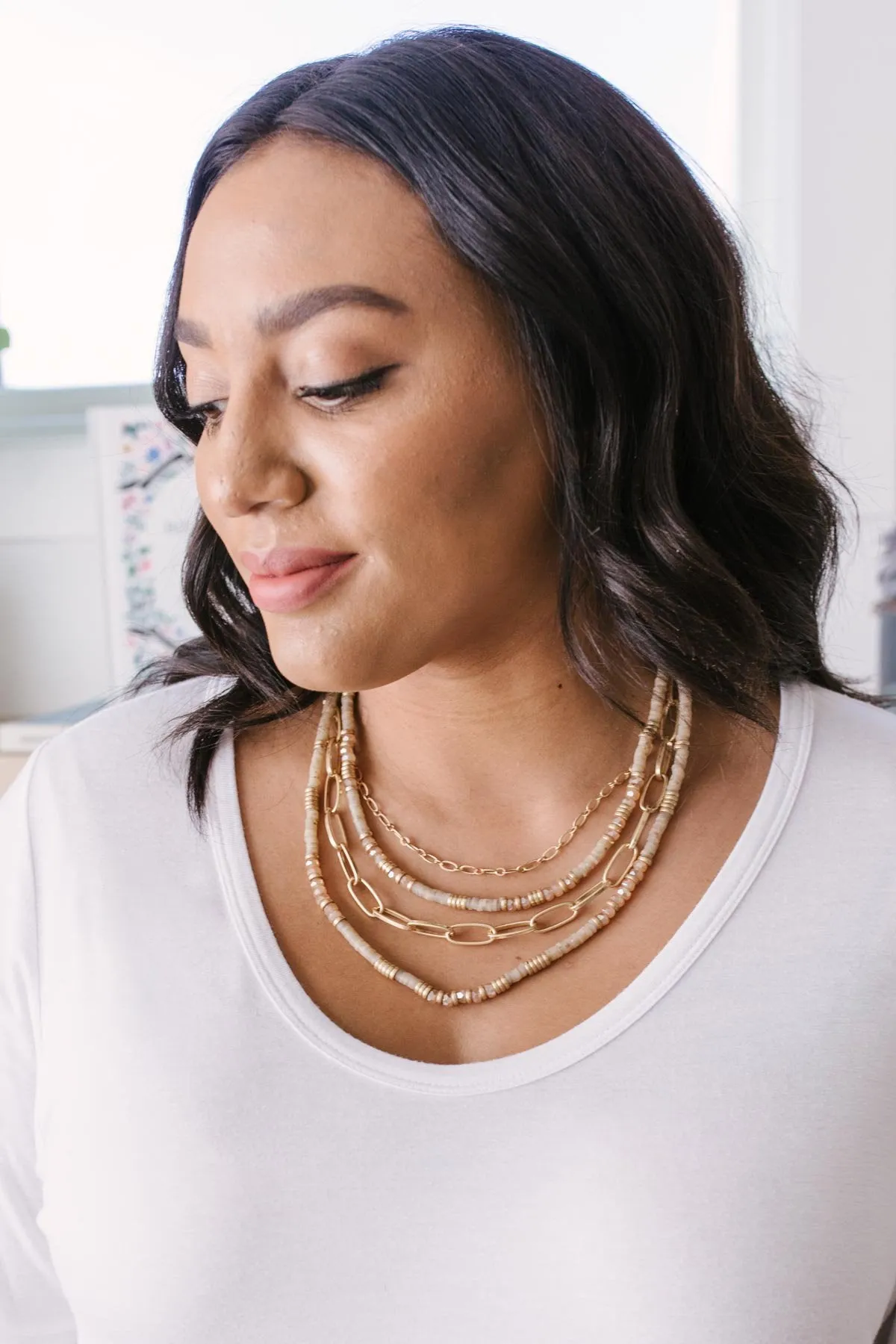 Layered Beads and Chain Necklace Set