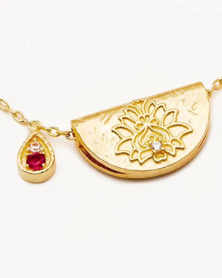 Lotus Birthstone Necklace July Ruby Gold
