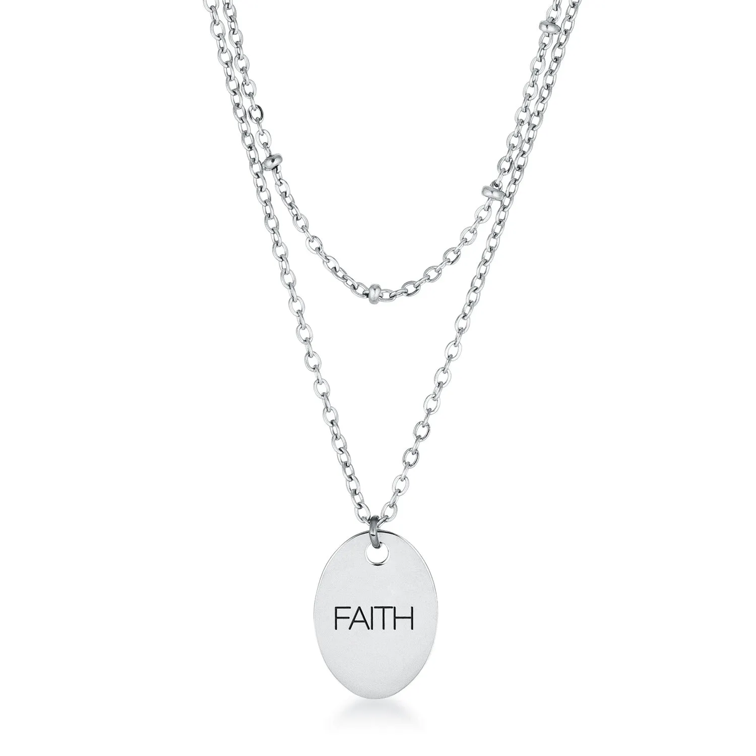 LOVCIA Dazzling Silver FAITH Pendant Necklace with Dual Chains