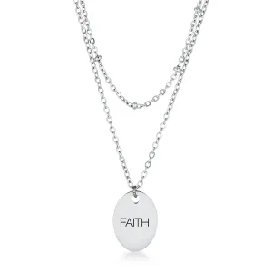 LOVCIA Dazzling Silver FAITH Pendant Necklace with Dual Chains