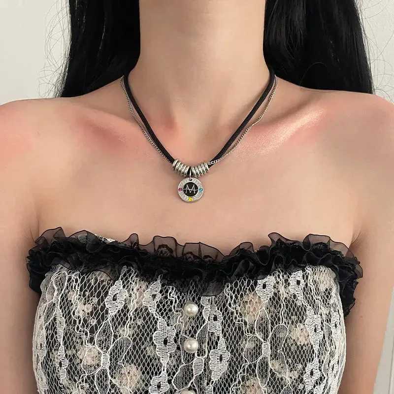 LOVCIA Dual Cord & Chain Titanium Steel Letter Pendant Necklace for Women - Adorned with Vibrant Crystals
