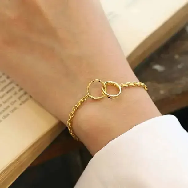 LOVCIA Party Double Circles 925 Sterling Silver Chain Bracelet