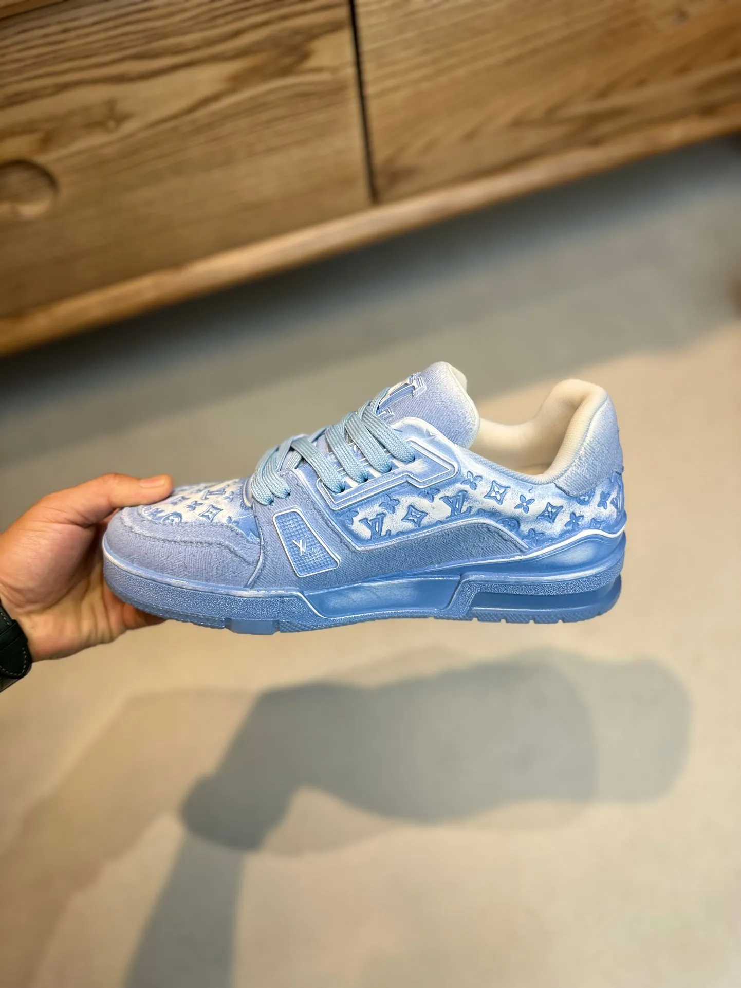 LV TRAINER MONOGRAM DENIM WHITE BLUE SNEAKER