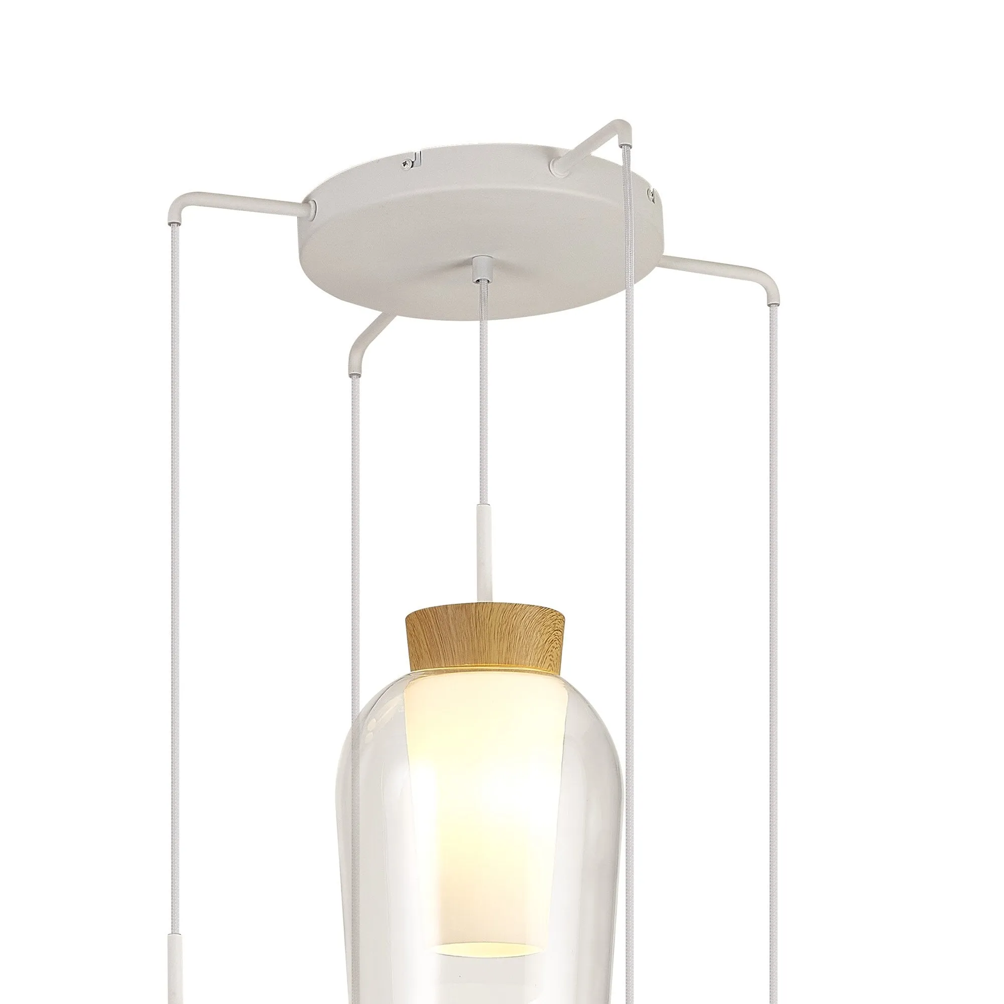 Mantra M8275 Nora 5 Light Round Pendant White/Wood/Clear Glass With Frosted Inner