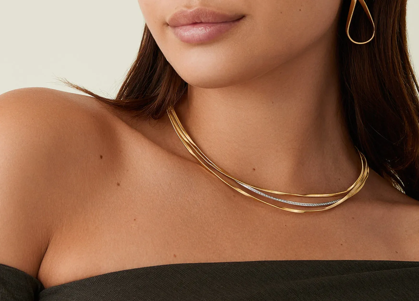 Marco Bicego MARRAKECH  18K Yellow Gold 3-Strand Coil Necklace With Diamond Bar