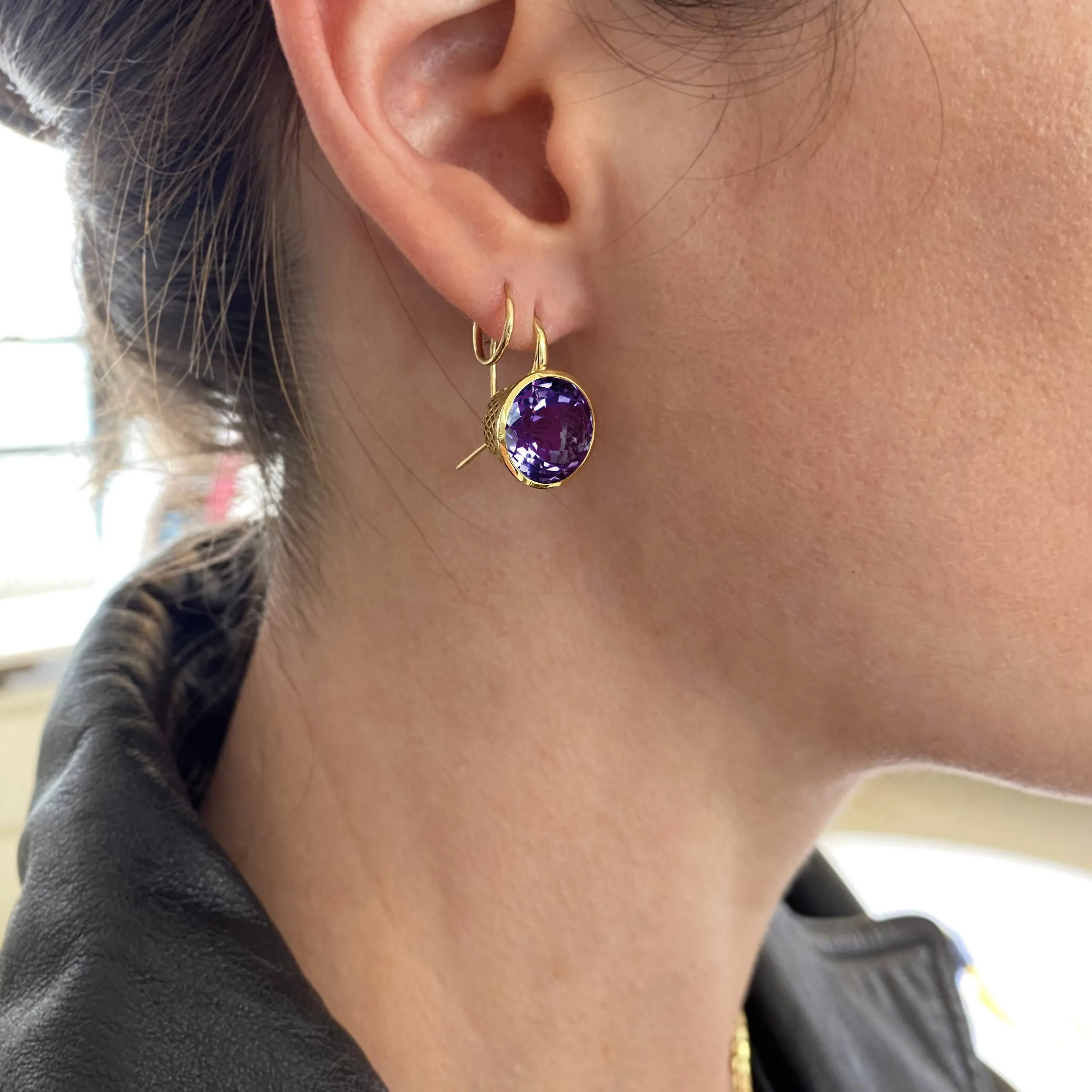Medium Round Amethyst Crownwork® Earrings