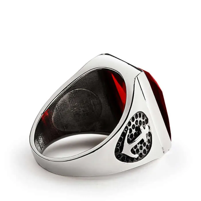 Men's Anchor Ring in 925 Sterling Silver with Natural Stone