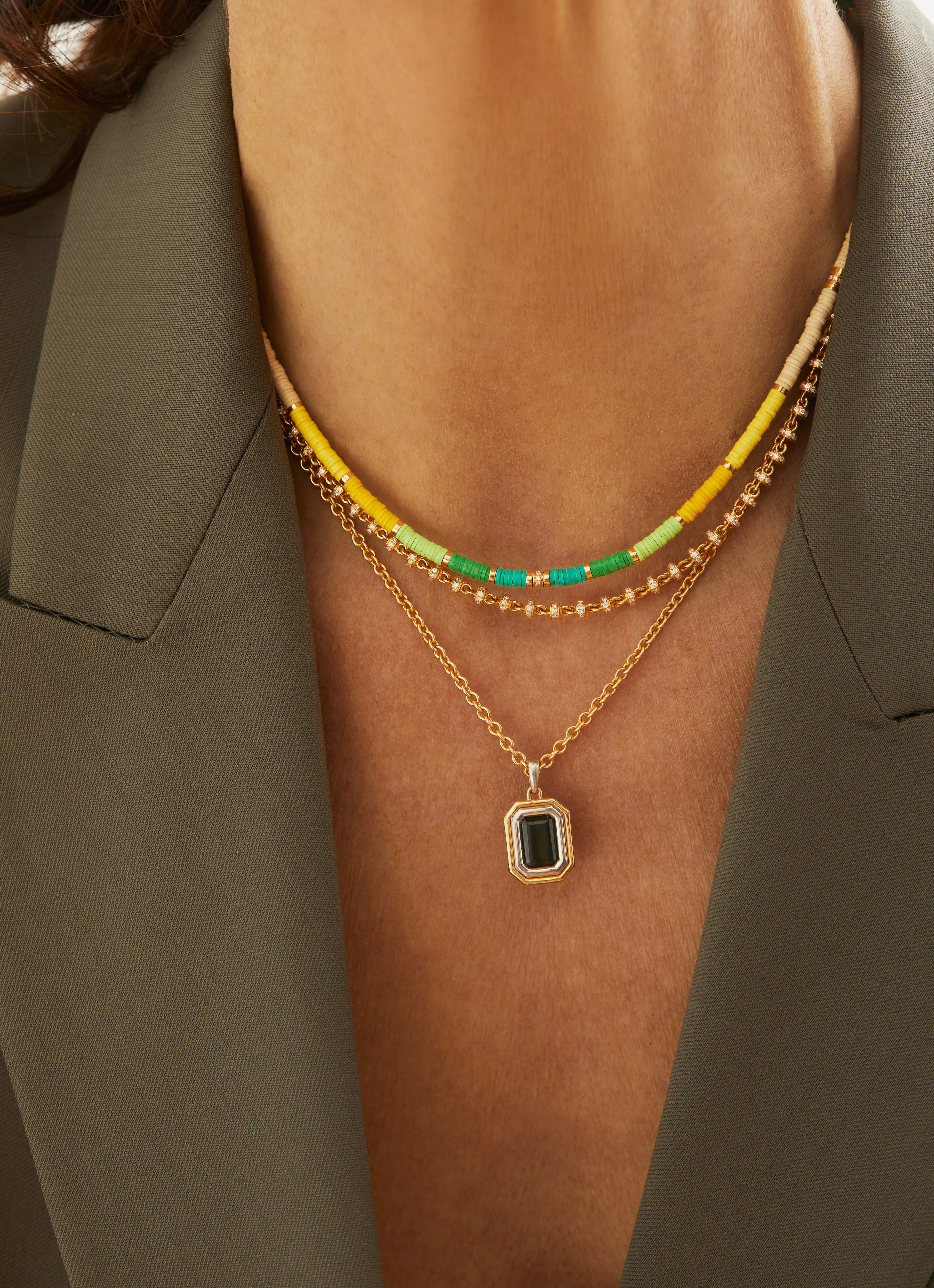 Mini Rizon Necklace/Bracelet | Green Pattern | Yellow Gold