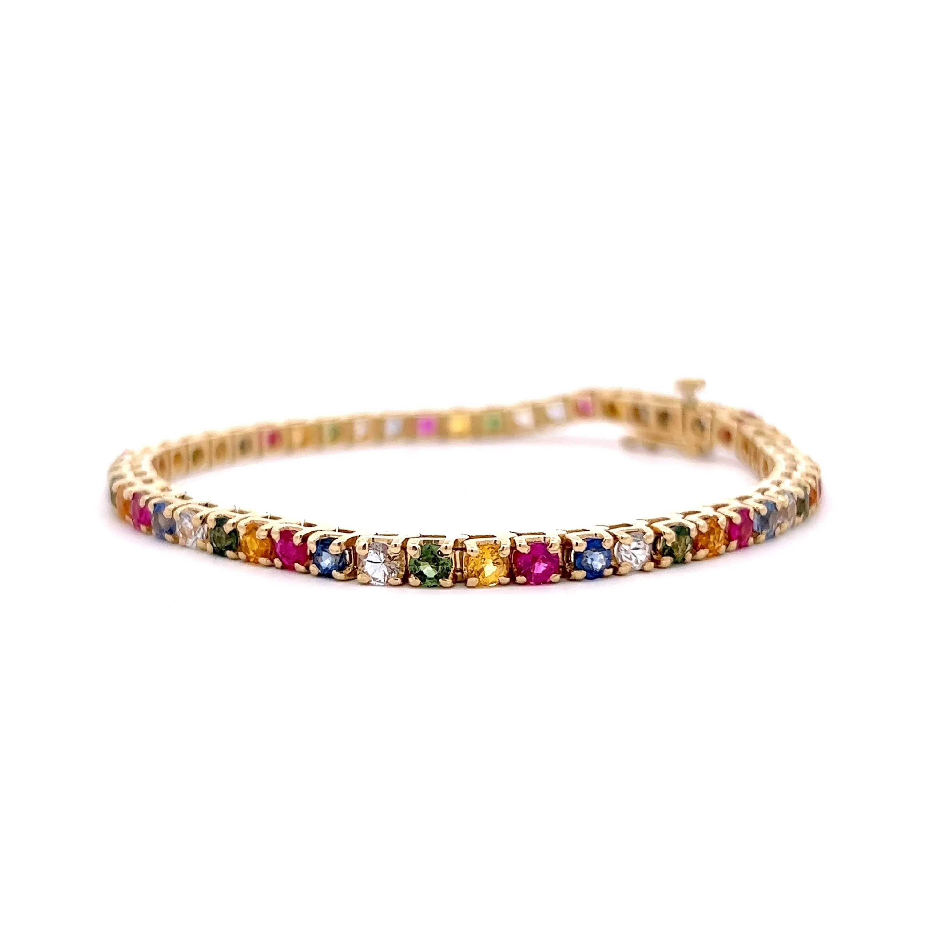 Mixed Color Sapphire Tennis Bracelet in 14k Yellow Gold
