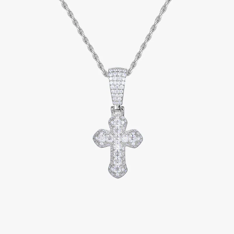Moissanite S925 Baguette Band Cross Pendant
