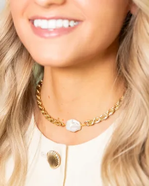 Mother of Pearl and Gold Chain Necklace