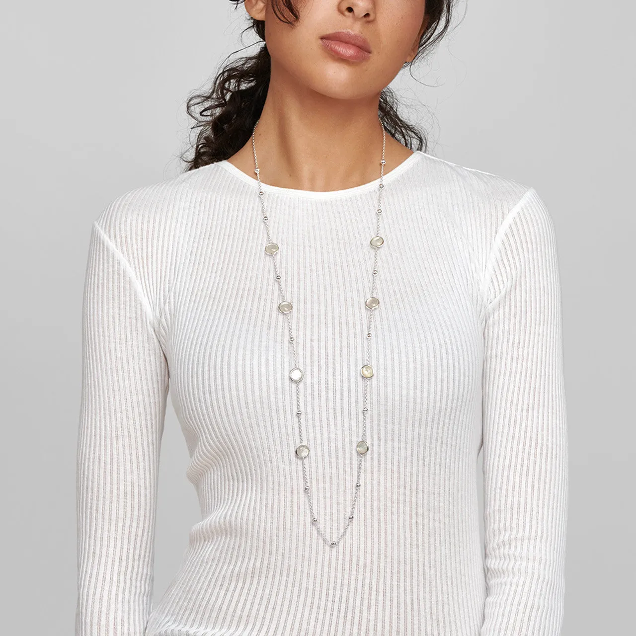 Multi Station Mother of Pearl Necklace in Sterling Silver