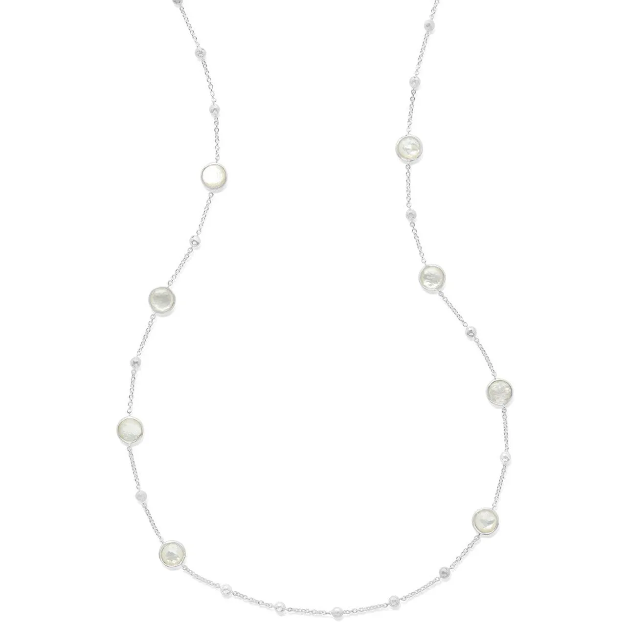 Multi Station Mother of Pearl Necklace in Sterling Silver