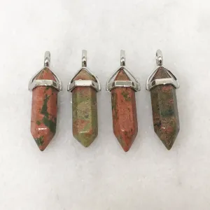Natural Unakite Hexagonal Bullet Pointed Pendant