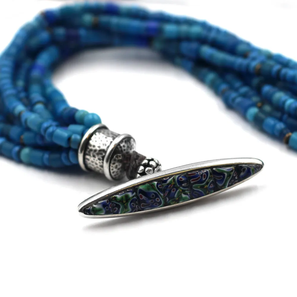 (neck004) Multi Strand Blue Trade Bead Necklace