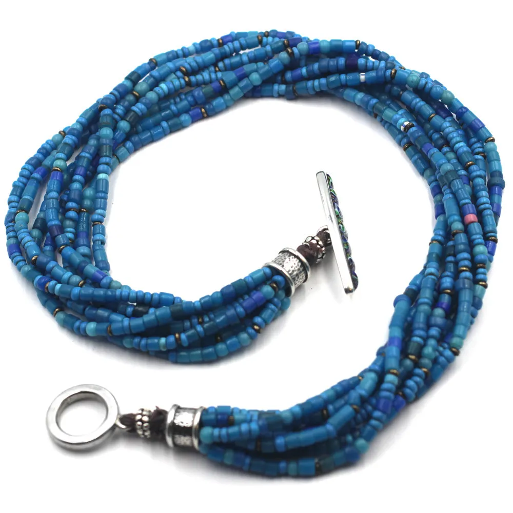 (neck004) Multi Strand Blue Trade Bead Necklace