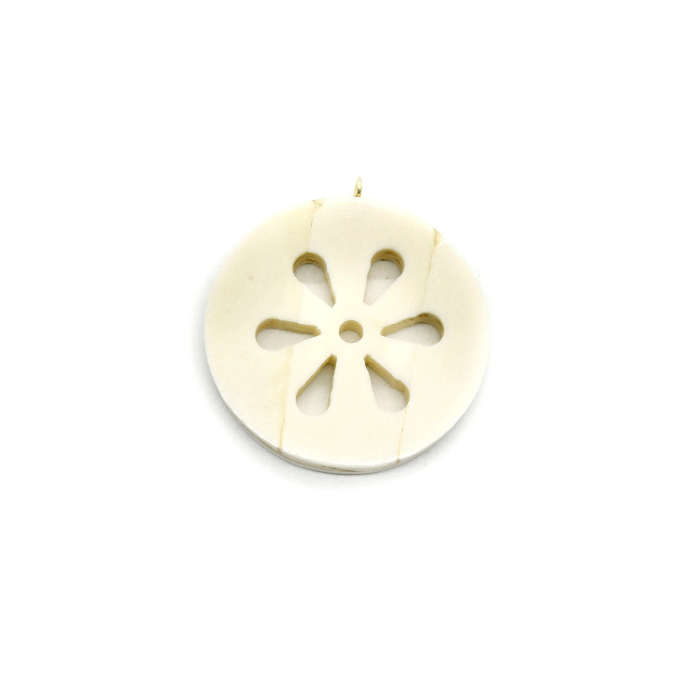 Ox Bone Circle Cutout Shaped Focal Pendant with Gold Bail - White & Brown available