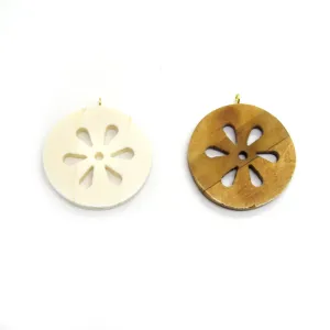 Ox Bone Circle Cutout Shaped Focal Pendant with Gold Bail - White & Brown available