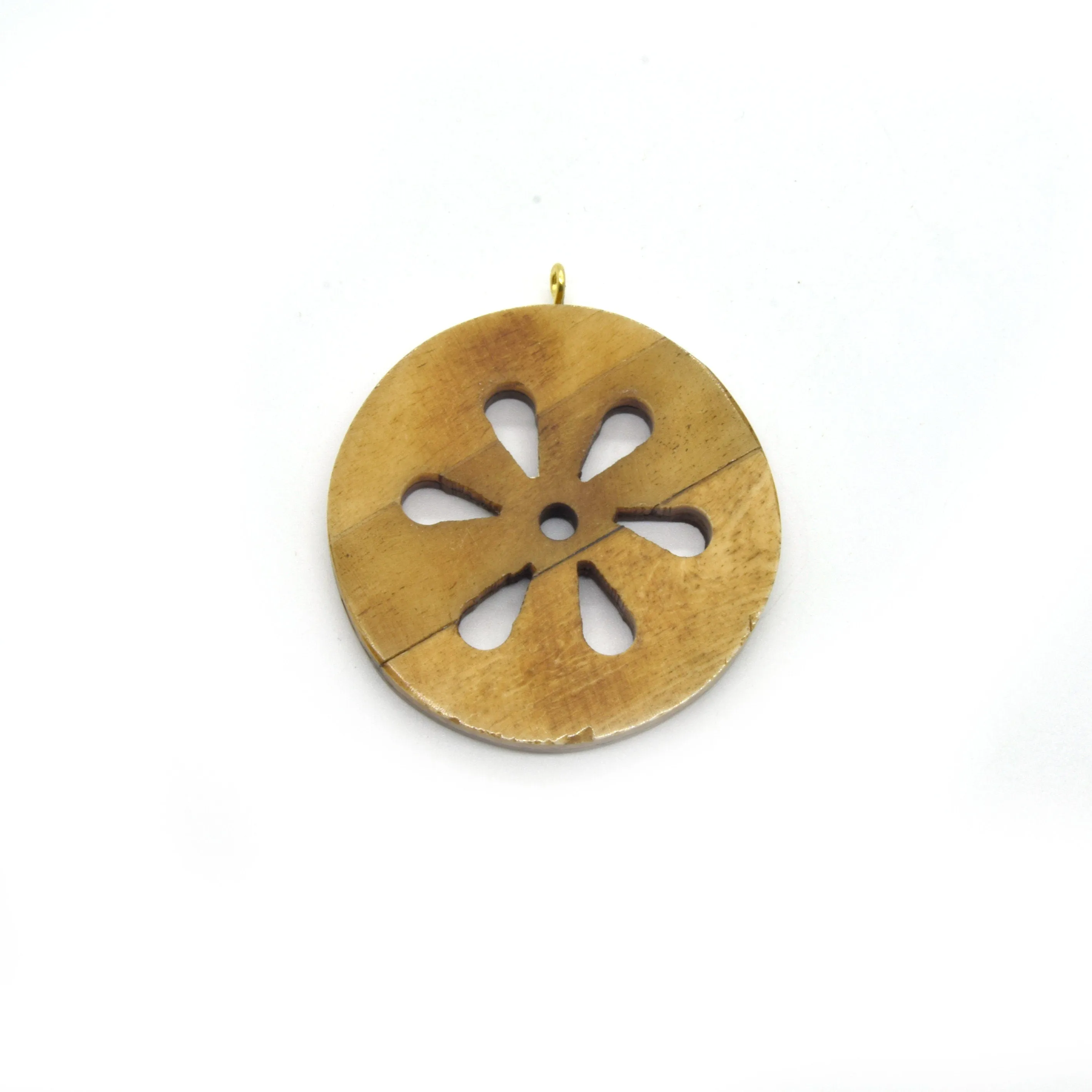 Ox Bone Circle Cutout Shaped Focal Pendant with Gold Bail - White & Brown available