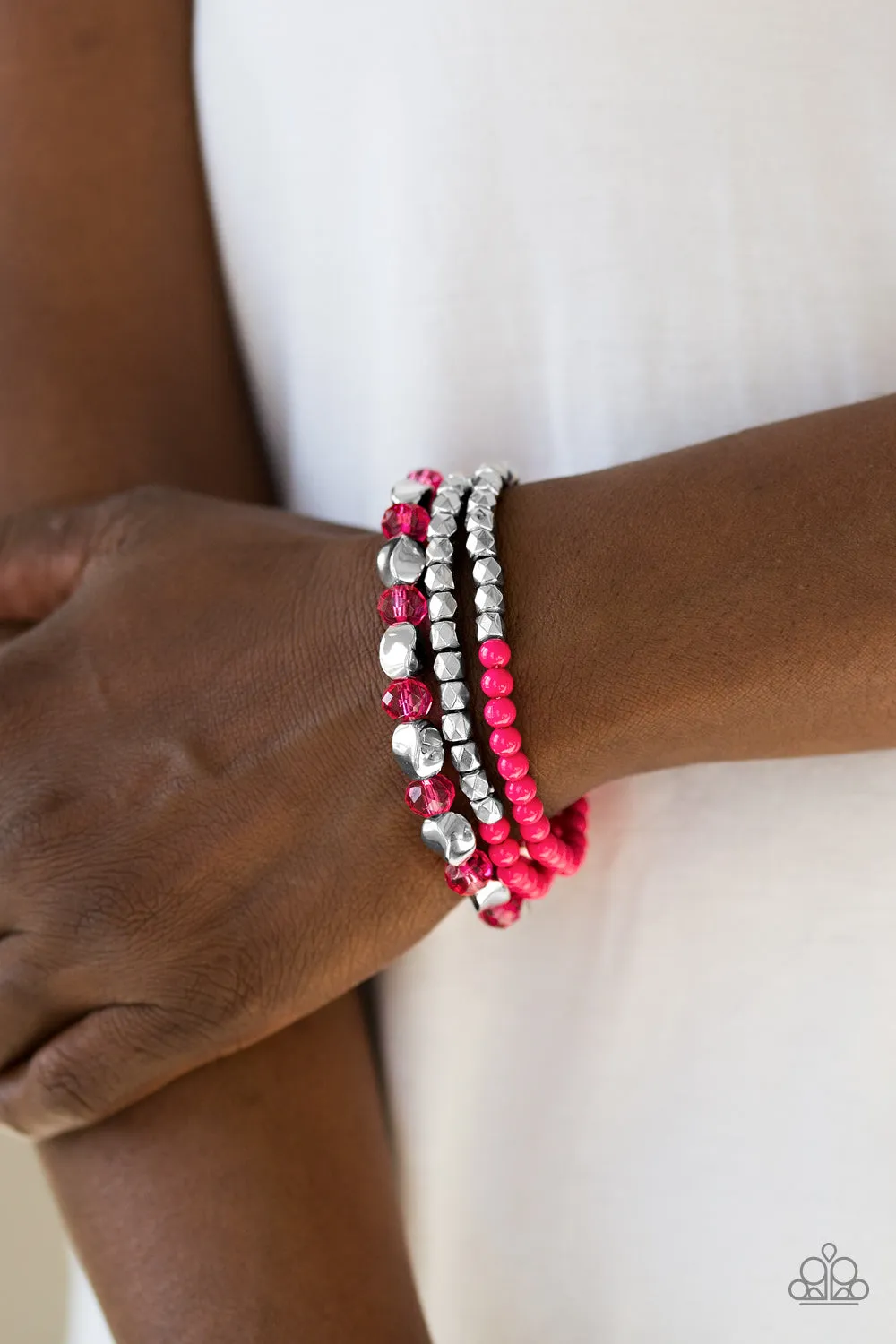 Paparazzi Beaded Bravado Pink Stretch Bracelet