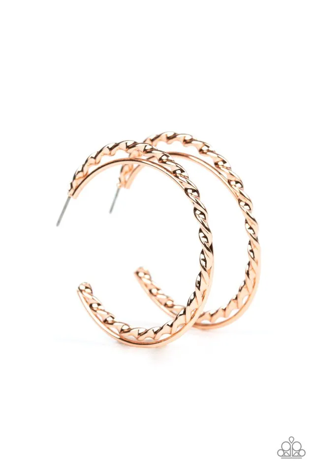 Paparazzi Earring ~ Retro Twist - Rose Gold