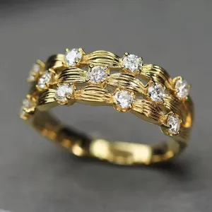 Paved Dazzling Zircon Ring Luxury Engagement Women Wedding Jewelry