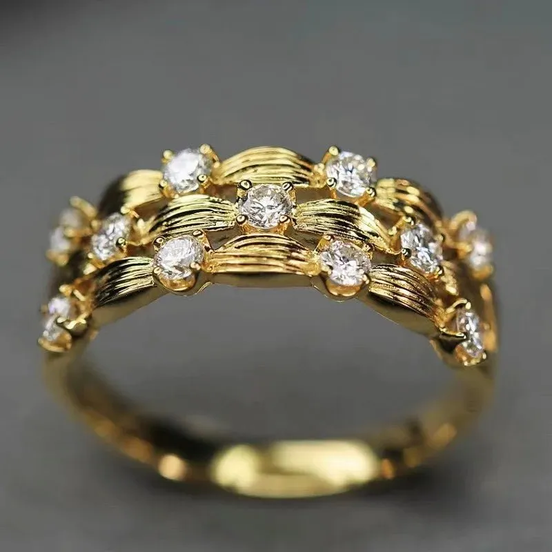 Paved Dazzling Zircon Ring Luxury Engagement Women Wedding Jewelry