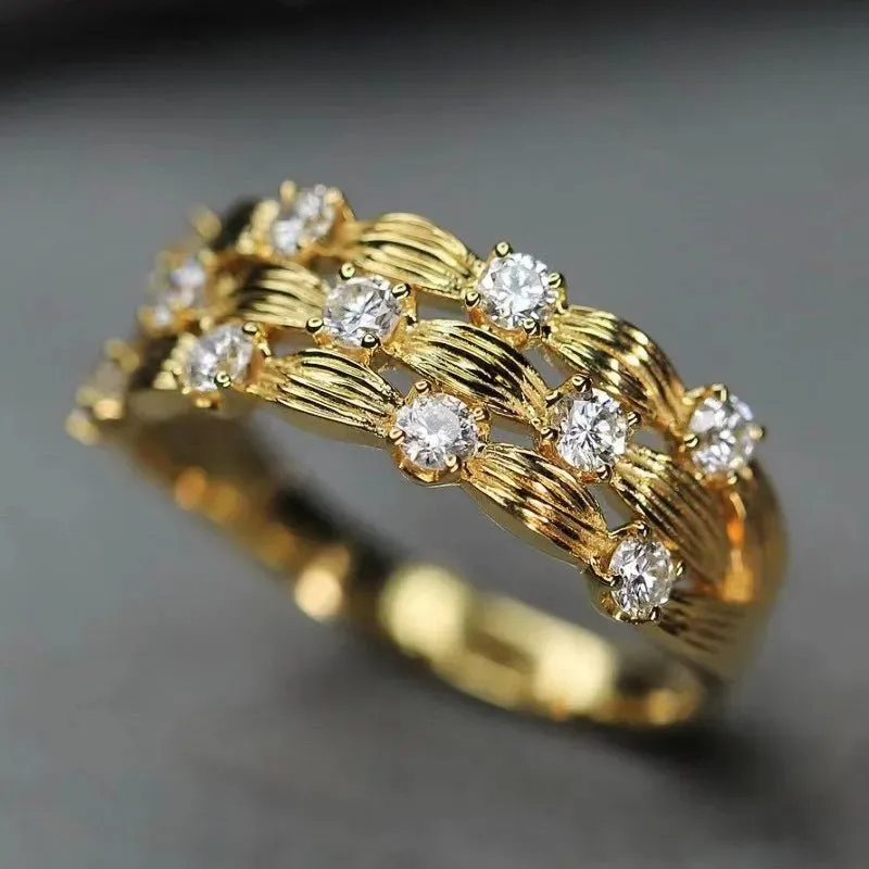 Paved Dazzling Zircon Ring Luxury Engagement Women Wedding Jewelry
