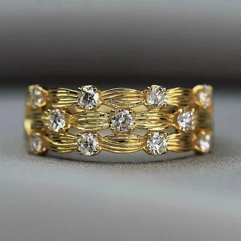 Paved Dazzling Zircon Ring Luxury Engagement Women Wedding Jewelry